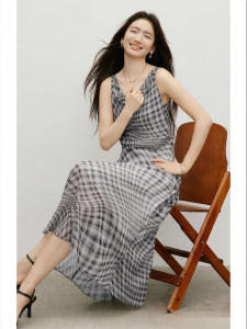 HOPESHOW | New Summer Check Sleeveless Flutter Collar Chiffon Dress