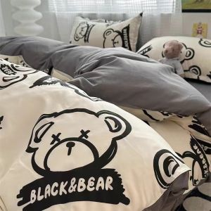 Bộ Đồ Giường 4 Món Phong Cách INS Cho Ký Túc Xá Sinh Viên Vải Cotton Giặt Mềm Mại Vỏ Chăn Nam Bộ Đồ Giường 3 Món