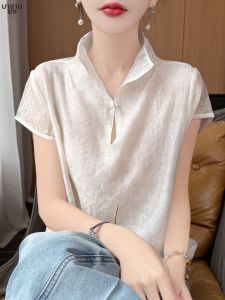 BALANYANG | Áo Sơ Mi Lụa Tàu Cổ Ngắn Tay Elegance