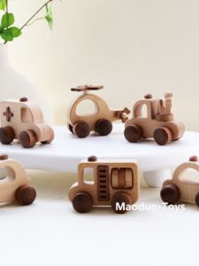 Crawling Educational Inertial Wooden Toy Emergency Vehicles