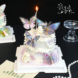 Fairy Tale Butterfly Cake Decoration Stickers Colorful Pink Purple Butterfly Plug-In Sweet Dessert Decoration Festival Supplies