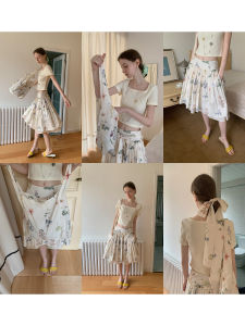 High Waist Floral Print Half Skirt Womens Summer New Korean Style Pleated Garden Flower Short Skirt EGGKA Brand Polyester Fiber