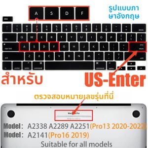 ผิวฝาครอบแป้นพิมพ์สำหรับ MacBook Pro 13 2020 -2022 ชิป M1 A2338/A2289/A2251 และ 2020-2019 Pro 16 นิ้ว (A2141) ตัวป้องกัน (สีดำ)