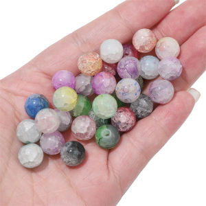 20pcs 10mm Multicolor Crackle Crystal Glass Beads Round Loose Spacer Beads for Bracelet Necklace DIY Jewelry Making Accessories