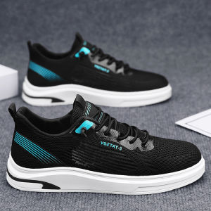Mens Summer Breathable Fly Knit Mesh Slip-On Soft Bottom Sports Casual Flat Shoes Anti-Odor Lightweight Comfortable Sneakers