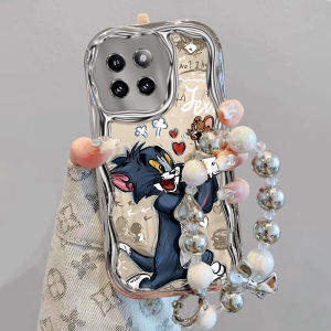 เคสโทรศัพท์มือถือซิลิโคนพิมพ์ลายแมวและกระรอกสไตล์น่ารักสำหรับ Xiaomi Civi4pro พร้อมสายคล้อง ป้องกันการตกหล่น