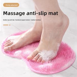 Bath Brush Silicone Back Scrubber Massage Foot Pad Adhesive Suction Cup Anti-Slip Back Rubbing Bathing Tool Lazy Person