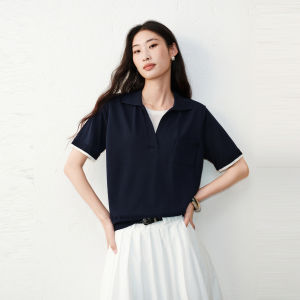 PEACEBIRD | Contrast Color Viscose Blend Polo Shirt