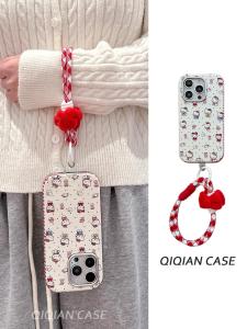 Kitty Cat Full Screen Polka Dot iPhone Case Soft Leather Shell Apple 14 13 pro Max Compatible Cartoon Design Girl Heart HelloKitty