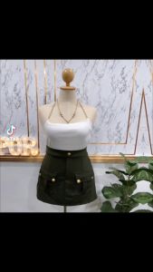 กระโปรงคาร์โก้คนอ้วน ต๋องแฟชั่น เอว36-46 สะโพก 48 ยืดได้ 56 ยาว 17 สวบมาก สีชมพลู กระดุมทอง