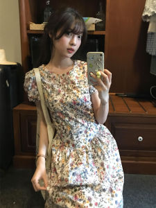 unifittoo | Floral Short Sleeve Waist Cinching French Style Summer Dress