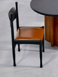 French Vintage White Larch Wood Solid Wood Home Use Designer Oil Wax Leather Padded Dining Chair Mid-Century Style Backrest