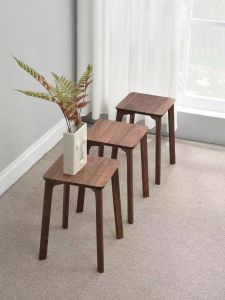 Nordic Style Solid Black Walnut Wood Stool Modern Minimalist Luxury Home Use Dining Room Table Makeup Living Room Square Stool