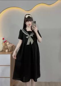 (50-100kg)Váy bầuđầm bầu bigsize dáng xoè phối nơ cổ