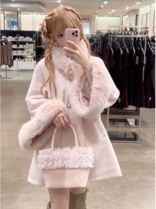 CHANGTONG | Fashionable Pink Wool Cape Coat Female Autumn Winter