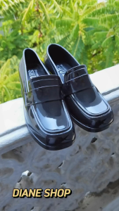 Shuta girls black shoes stylish glossy rubber non-slip childrens school black shoes slip-on 5cm high heel waterproof rubber suitable for all seasons comfortable and fashionable black shoes