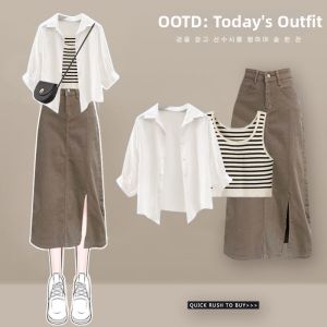 NUMEN BUTTON | Summer Style Casual Denim Suit Dress Set