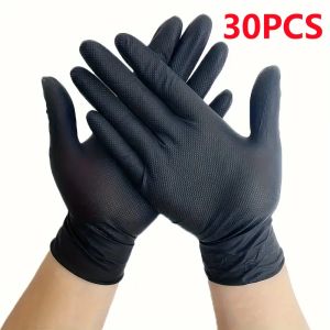 8Mil Heavy Duty Black Industrial Nitrile Gloves Disposable Safety Work Gloves Raised Diamond Textured Grip Mechanic Auto Gloves