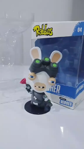 Rabbids Hero Series Figure 04 with Goggles and Red Flag on Black Base Stand in Clear Packaging Box