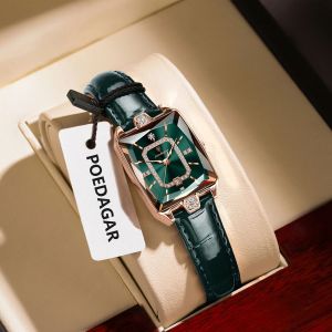 POEDAGAR Rectangle Luxury Womens Watches Waterproof Date Leather Woman Watch Elegant Fashion Quartz Women Wristwatch Reloj Gift