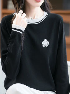 เสื้อสเวตเตอร์ถักแขนยาวปักลายดอกชาโมยูนิเซ็กซ์ ผ้าฝ้ายผสมขนสัตว์ ทรงหลวม ปกติ ฤดูใบไม้ร่วง 2025 สำหรับผู้หญิง