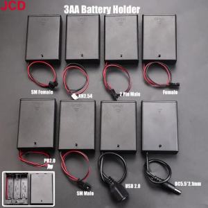 JCD 1pc 3x AA Battery Holder Storage Case Box With Switch & Cover PH2.0 XH2.54 SM DC5.5*2.1mm USB Plug Connect Terminal Cable