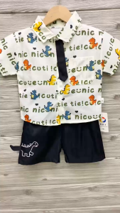 Terno for Kids Boy Cute Polo Dino w/ tie included 1-5yrs old E88