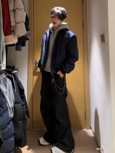 American Style Flight Jacket in Royal Blue for Men Cotton Bomber Coat with Stand Collar Short Baseball Style Spring Autumn Wear