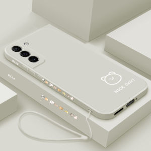 Applicable to Samsung S21 Phone Case S21 + Straight Edge Liquid Silicone Galaxy Protective Case Galaxy S21fe All-Inclusive Drop-Resistant S21ultra Simple Painting Bear and Rabbit Samsung Creative Men and Women