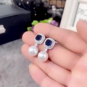 Huitan Gorgeous Blue Cubic Zirconia Imitation Pearl Earrings Women for Engagement Wedding Party Temperament Elegant Ear Jewelry