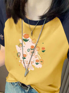 เสื้อยืดคอกลมแขนสั้นผ้าฝ้ายแท้สำหรับผู้หญิง แฟชั่นฤดูร้อน ทรงหลวม สไตล์ลำลอง ระบายอากาศได้ดี ระบายความชื้นได้ดี