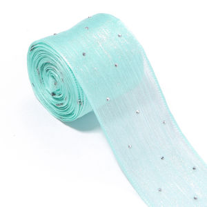 5yards/roll 4cm Hotfix Rhinestone Organza Ribbon Bubble Pleated Tape For DIY Ribbon Bow Gift Wrapping Wedding Bouquet Decoration