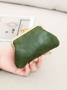 Cute Clip Lock Womens Coin Purse Retro Solid Color Bifold Kiss Lock Small Wallet Simple PU Leather Lipstick Portable Pocket Bag