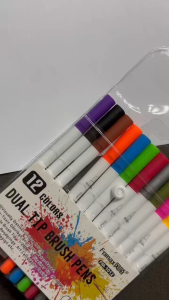 Dual Tip Brush Pens – 12 Colors Water-Based Non-Toxic Art Markers for Calligraphy Drawing & Coloring (Fomax FM-1012)
