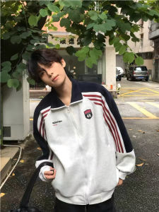 SJVK Mens Casual Zipper Hoodie Jacket Shoulder Sleeve Spring Autumn Couple Matching Comfortable Polyester Cotton Blend