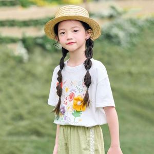 Pure Cotton Vải Bông Áo Thun Ngắn Tay Cho Bé Gái Trắng Thời Trang Mới Mùa Hè Hoạt Hình In Nhẹ Thương Hiệu Trẻ Em Áo Yin Meng
