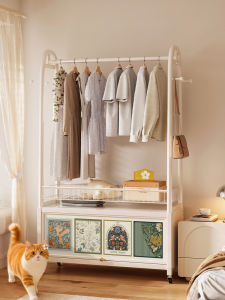 Meisda Bedroom Floor Standing Clothes Hanger Cream Style Space Saving Home Indoor Clothes Hat Rack Simple Assembly Iron Material