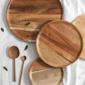 15-25cm Natural Wood Circular Tray Household Snacks Fruit Plate Cake Dessert Snack Container Nut Tray Dinner-table Tableware