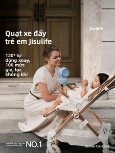 JISULIFE | Quạt Đế Xoay Di Động Cho Bé Không Lá Có Thể Sạc