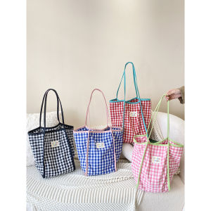 Urban Minimalist ลายสก๊อตกระเป๋าสะพายไหล่เดี่ยว Artistic Duba ความจุขนาดใหญ่ Tote Bag กระเป๋าผ้าน้ําหนักเบาสําหรับการจับคู่ทุกวัน