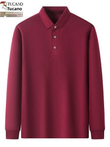 TUCANO | Mens Long Sleeve Polo Shirt Pure Color Collar Business Casual