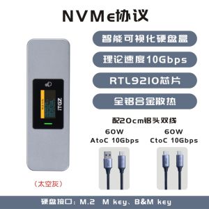 ITGZ Smart Visual Display M.2 External USB3.2 SSD Enclosure Double Protocol NVMe NGFF Hard Disk Box for Computer Accessories