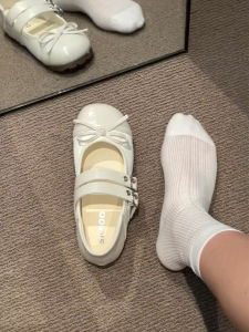 Giày Đế Bằng Mary Janes Màu Trắng Thời Trang Đa Năng Phong Cách Ballet Có Nơ Cổ Điển Cho Nữ Mùa Hè 2025 Giày Bệt Đế Cao Su