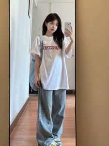 White Cotton T-Shirt Womens Short Sleeve Summer American Style Heavyweight Trendy Large Size Student Half Sleeve Design Sensation Niche