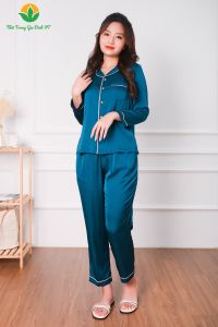 Bộ pijama lụa Việt Thắng quần dài áo dài tay nữ B50.2203 - Thời trang gia đình VT
