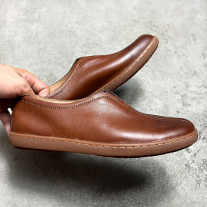 Genuine Leather Mens Shoes Breathable Thin Single Layer Cowhide Retro Handmade Soft Leather Casual Lazy Shoes round Toe Slip-On