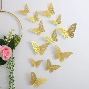 48pcs 3D Butterfly Wall Decor 4 Styles 3 Sizes Gold Butterfly Decorations for Butterfly Birthday Party Cake Room Decorations