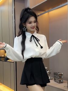 Elegant Long Sleeve Campus Style Womens Shirt Ageless Design Spring New Fashion Polyester Fiber Loose Fit Polo Collar Single Button