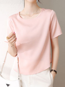 NVSHENJI | Authentic Silk T-Shirt Womens Half Sleeve Loose Short Sleeve Satin Surface Summer Fashion Top Round Neck Straight Cut Shirt