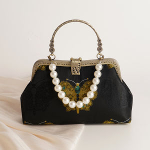 New 2025 Chinese Style Handbag Womens Suit for Cheongsam Retro Style Small Square Bag Metal Chain Shoulder Bag Versatile Use